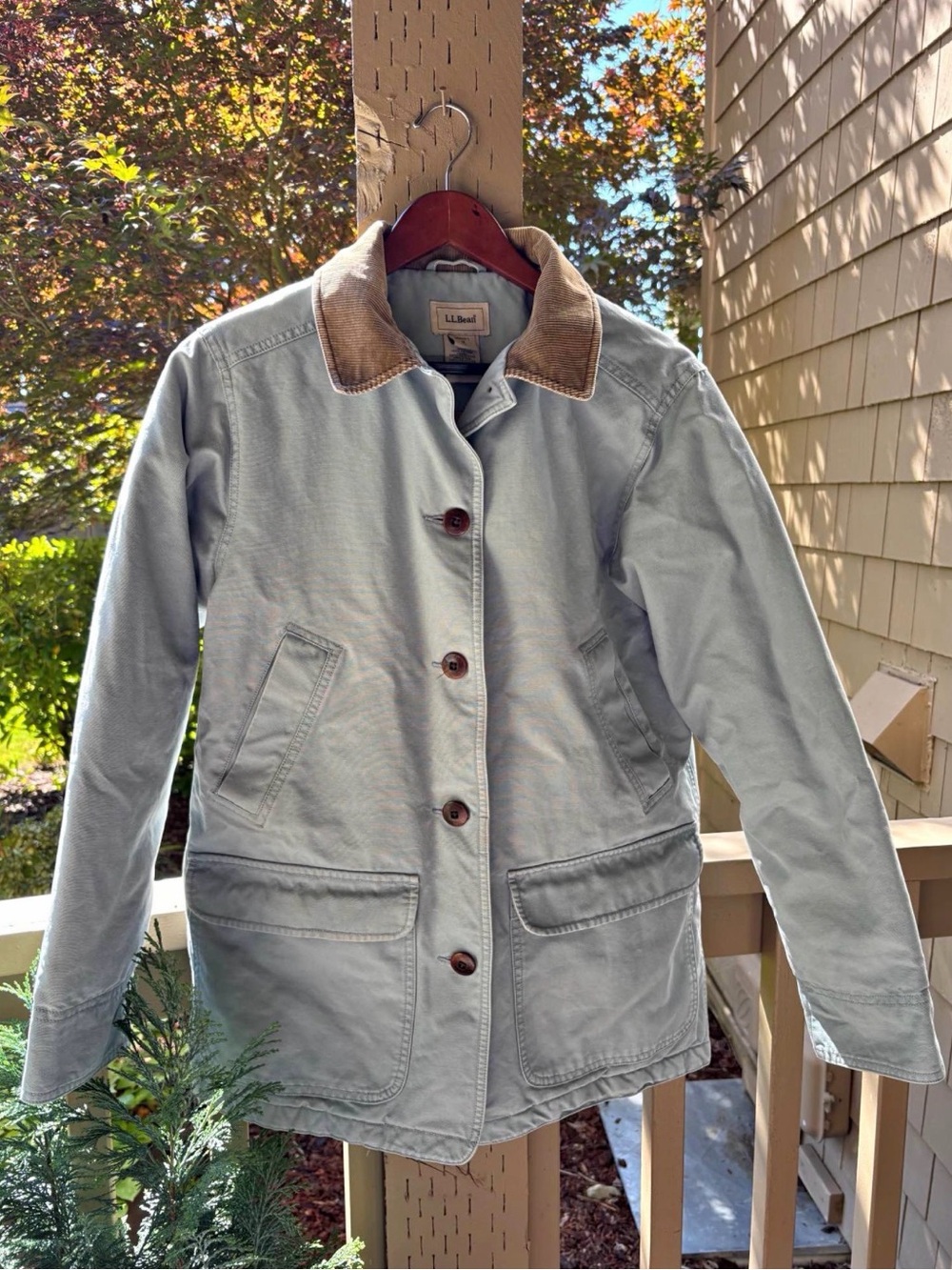 L.L. Bean Women's Light Blue Canvas Jacket with Corduroy Collar